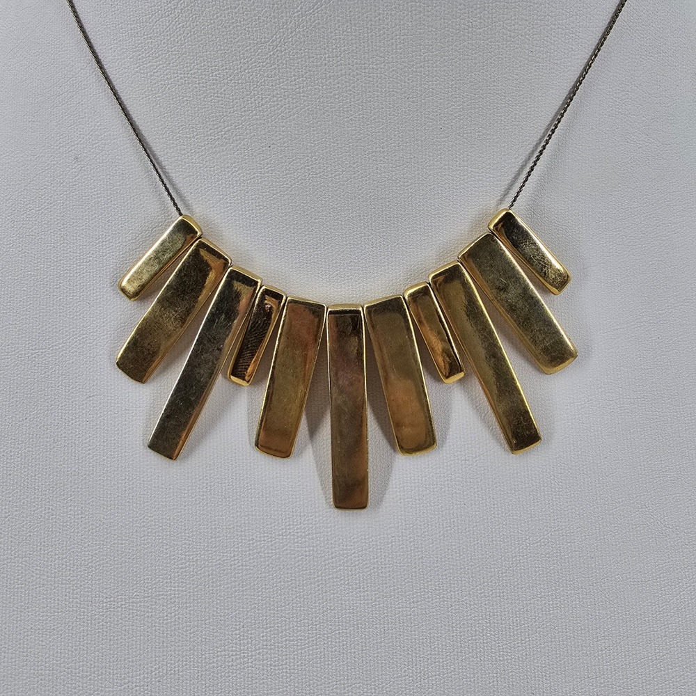 Express Gold Tone Geometric Bar Bib Statement Necklace Sunburst Fringe Modern